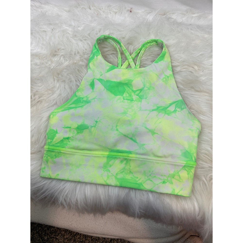 Lululemon Free To Be Serene High Neck Sports Bra Lime Green Tie Dye‎ Size 4